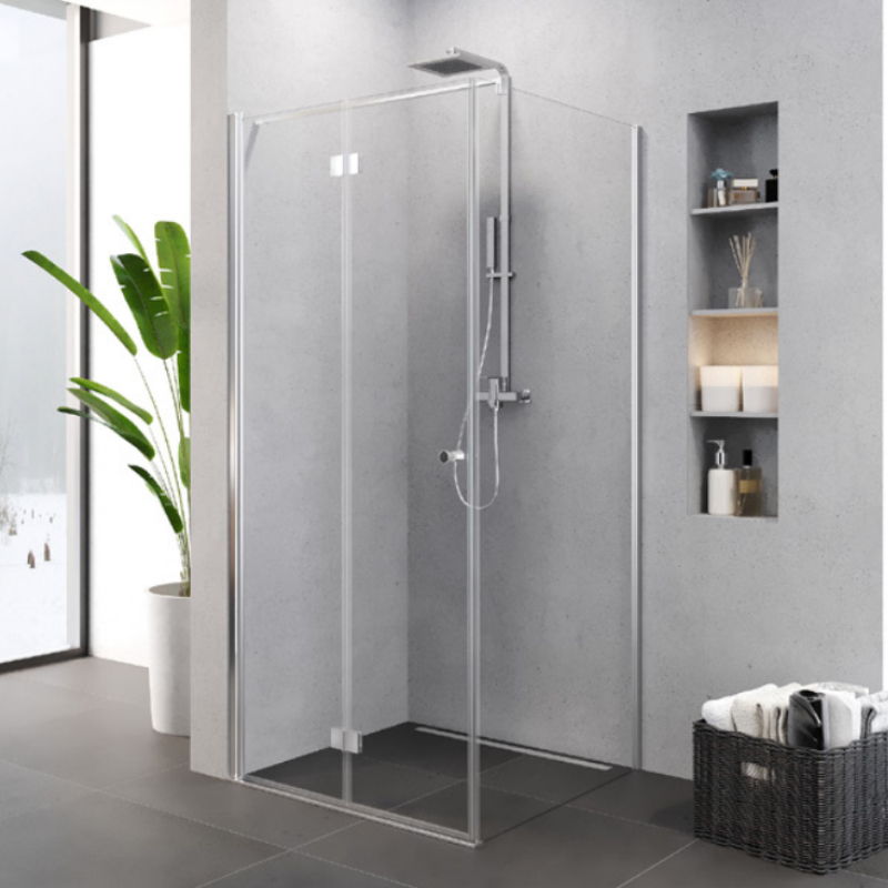 New Trendy Superia Kabina prysznicowa Chrom 1D kwadratowa U 90x90x195 drzwi składane szkło czyste 6mm Active Shield (K-5168)