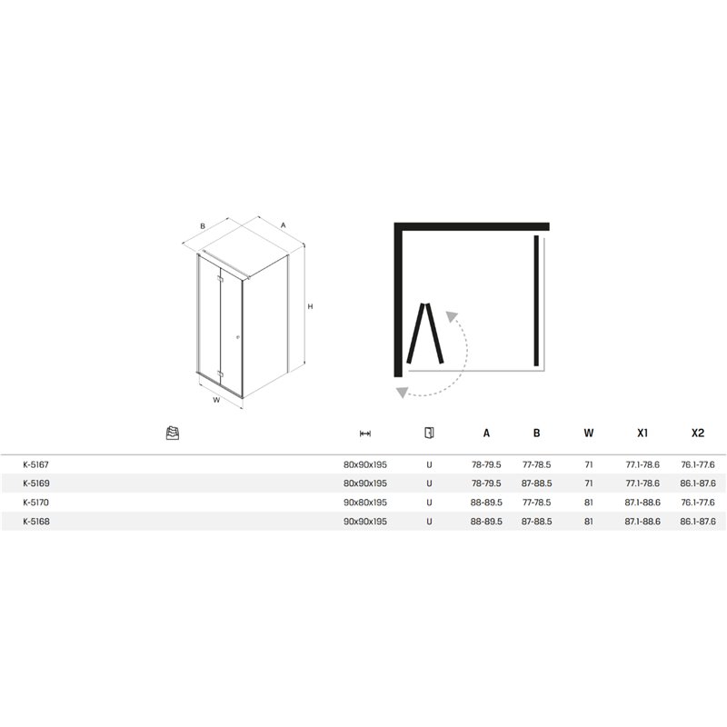New Trendy Superia Kabina prysznicowa Chrom 1D kwadratowa U 90x90x195 drzwi składane szkło czyste 6mm Active Shield (K-5168)