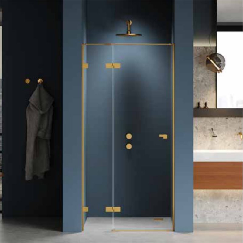 New Trendy Eventa Gold Brushed Drzwi wnękowe złoty szczotkowany 1D Lewa 80x200 cm 8mm Active Shield 2.0 (EXK-8223)