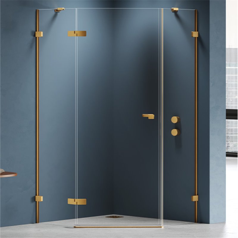New Trendy Eventa Gold Brushed Kabina prysznicowa 1D pięciokątna Prawa 90x90x200 Active Shield 2.0 (EXK-8387)