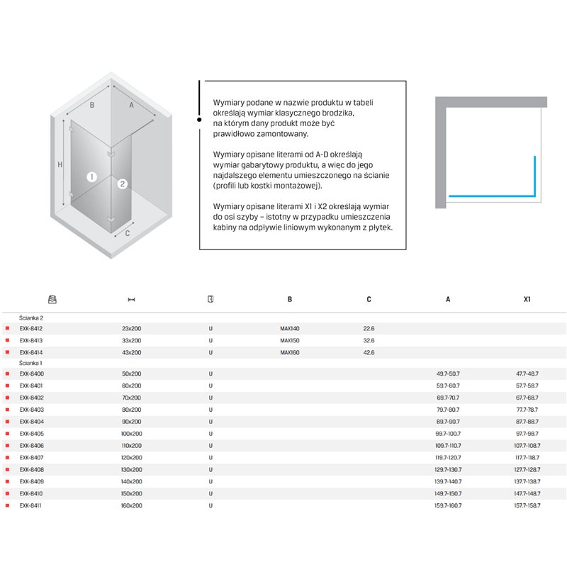 New Trendy Eventa Gold Brushed Kabina prysznicowa Walk-In (2 ścianki) U 110x23x200 Active Shield 2.0 (EXK-8406+EXK-8412)