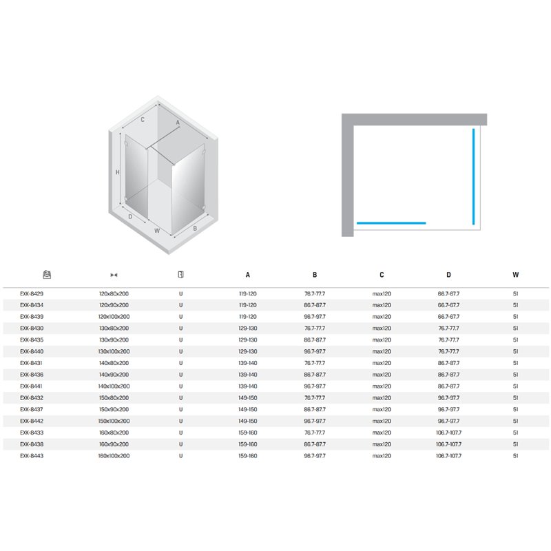 New Trendy Eventa Gold Brushed Kabina prysznicowa U 140x100x200 cm Active Shield 2.0 (EXK-8441)