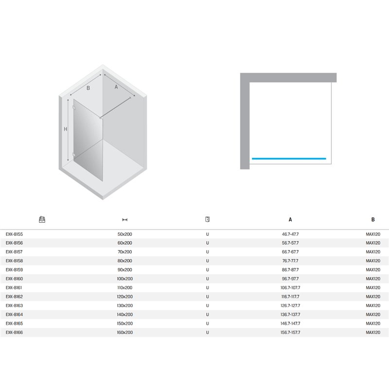 New Trendy Eventa Copper Brushed Kabina prysznicowa WALK-IN U 150x200 cm Active Shield 2.0 (EXK-8165)