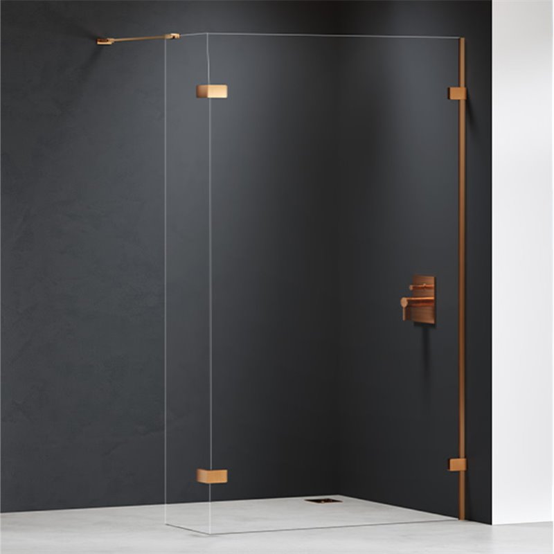 New Trendy Eventa Copper Brushed Kabina prysznicowa Walk-In (2 ścianki) U 60x33x200 cm (EXK-8168+EXK-8180)