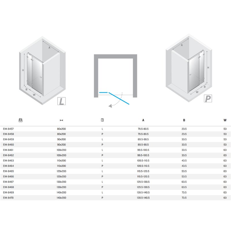 New Trendy Avexa Nickel Brushed NZ2 Drzwi wnękowe 1D Prawa 140x200 cm Active Shield 2.0 (EXK-8470)