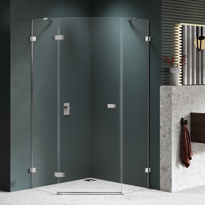 New Trendy Avexa Nickel Brushed Kabina prysznicowa 1D pięciokątna P 80x80x200 cm Active Shield 2.0 (EXK-8557)