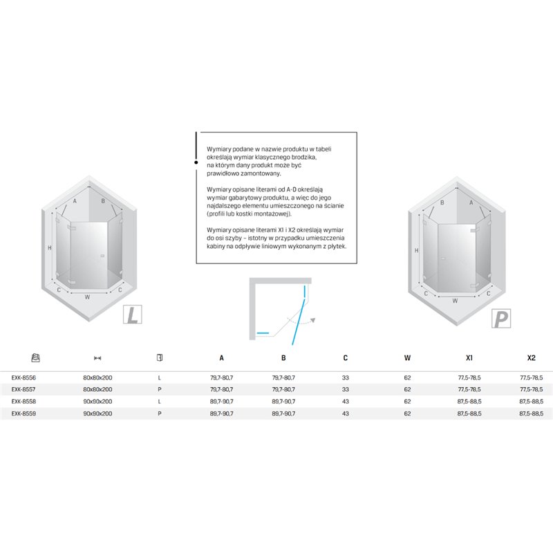 New Trendy Avexa Nickel Brushed Kabina prysznicowa 1D pięciokątna P 80x80x200 cm Active Shield 2.0 (EXK-8557)