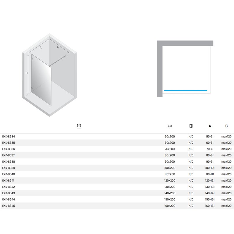 New Trendy Avexa Nickel Brushed Kabina prysznicowa walk-in 140x200 cm Active Shield 2.0  (EXK-8643)