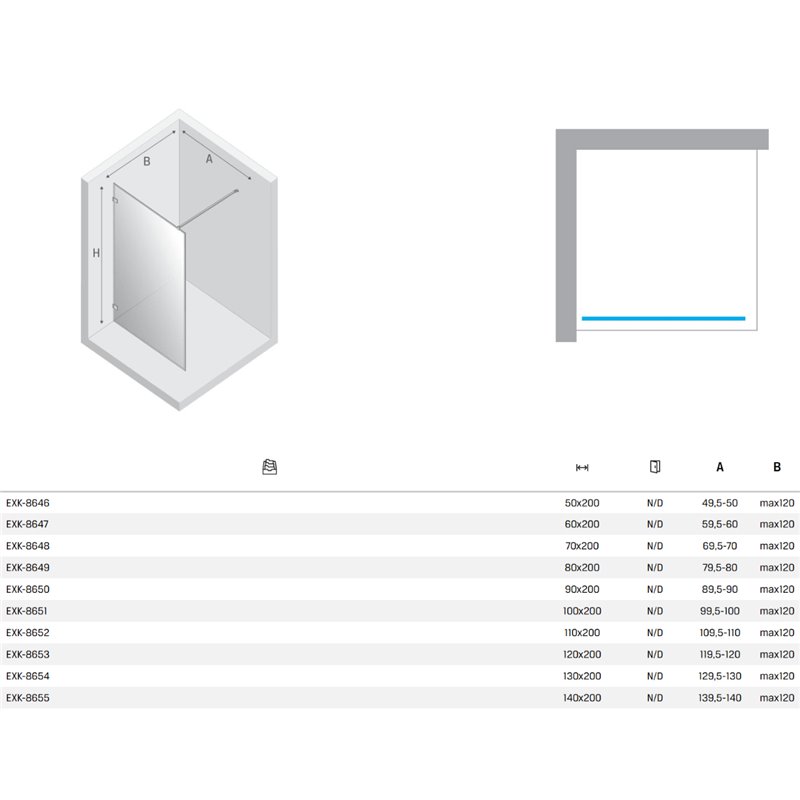 New Trendy Avexa Nickel Brushed Kabina prysznicowa walk-in 130x200 cm z aluminową ramką (EXK-8654)