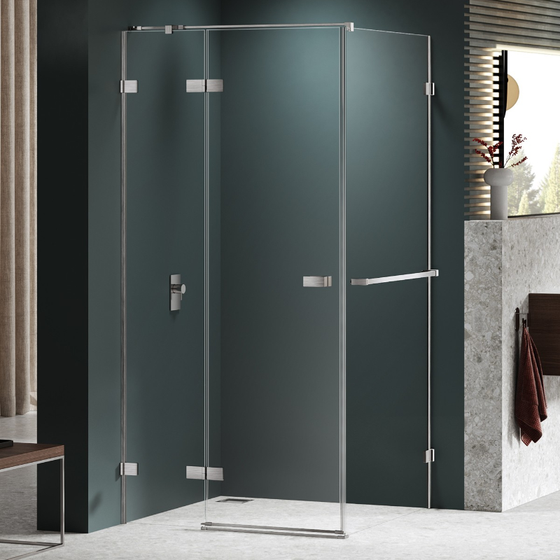 New Trendy Avexa Nickel Brushed Kabina prysznicowa 1D prostokątna Lewa 100x90x200 cm z wieszakiem (EXK-8670)