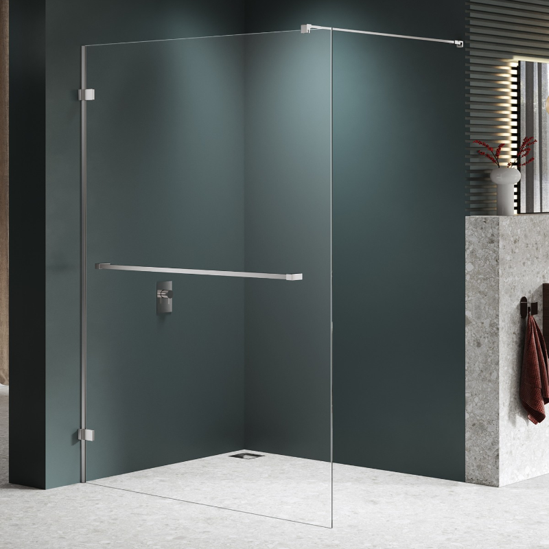 New Trendy Avexa Nickel Brushed Kabina prysznicowa walk-in 90x200 cm 8mm Active Shield 2.0 z wieszakiem  (EXK-8730)