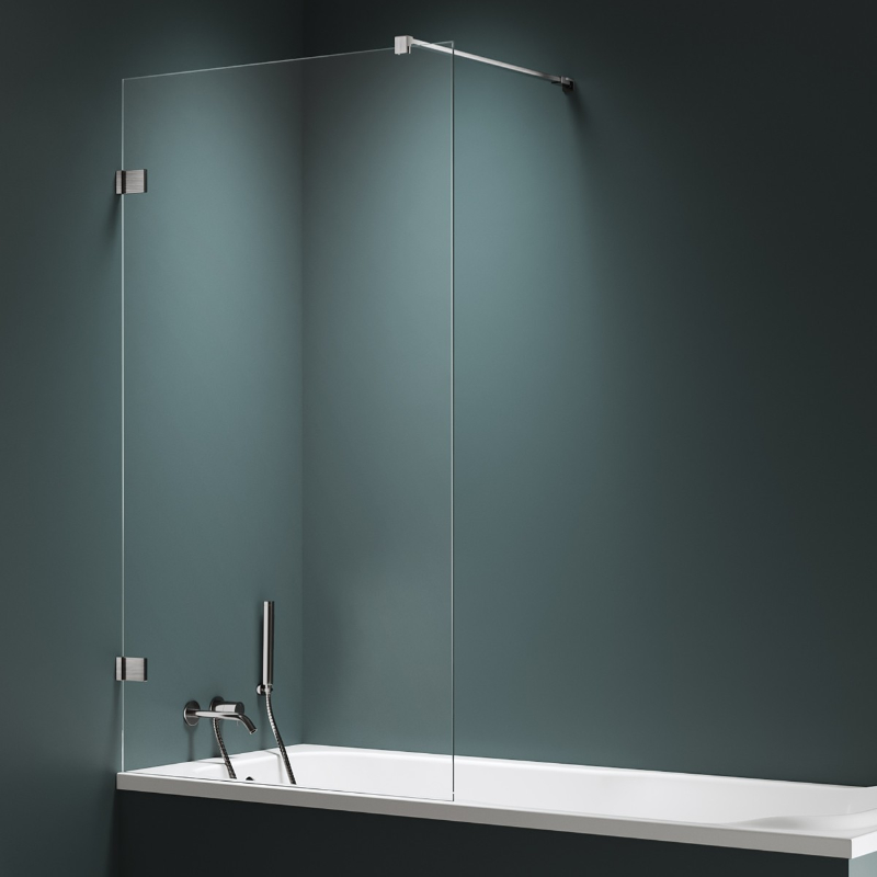 New Trendy Avexa Nickel Brushed Parawan nawannowy U 80x150 cm 6mm - wsp. prostopadły (EXK-8741-WP)