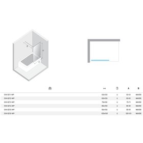 New Trendy Eventa Copper Brushed Parawan nawannowy stały U 60x150 cm 8mm Active Shield 2.0 wsp. prostopadły (EXK-8212-WP)