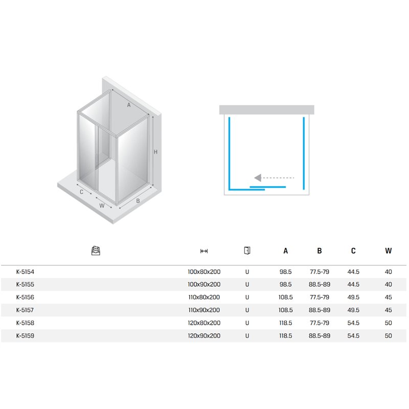 New Trendy New Varia Kabina prysznicowa czarny 1D prostokątna przyścienna U 110x90x200 cm (K-5157)