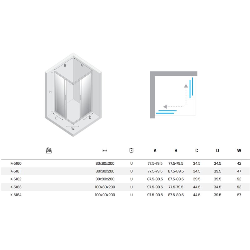 New Trendy New Varia Kabina prysznicowa czarny 2D kwadratowa U 80x80x200 cm (K-5160)