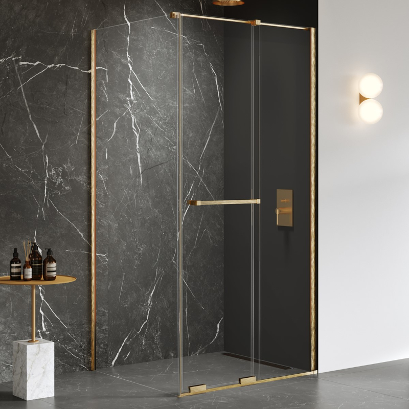 New Trendy Smart Kabina prysznicowa gold brushed 1D prostokątna U 150x110x200 cm - uchwyt reling (EXK-7588)