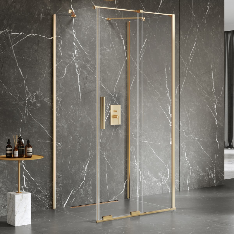 New Trendy Smart Kabina prysznicowa gold brushed 1D prostokątna przyścienna U 110x80x200 cm (EXK-7613)