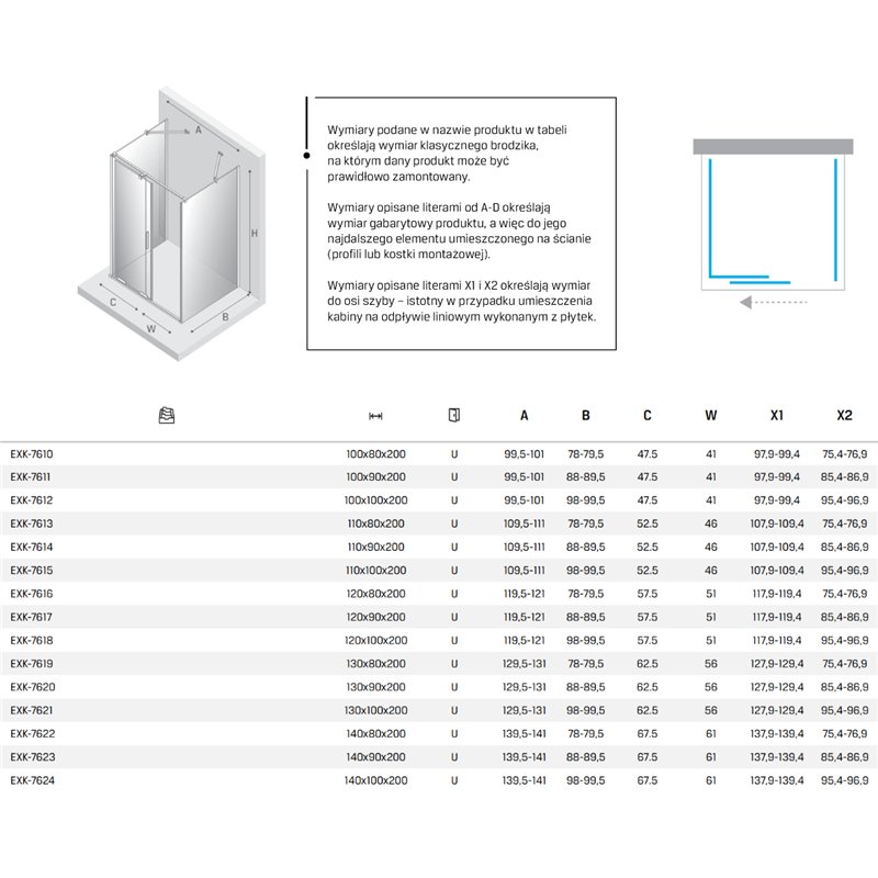 New Trendy Smart Kabina prysznicowa gold brushed 1D prostokątna przyścienna U 110x80x200 cm (EXK-7613)