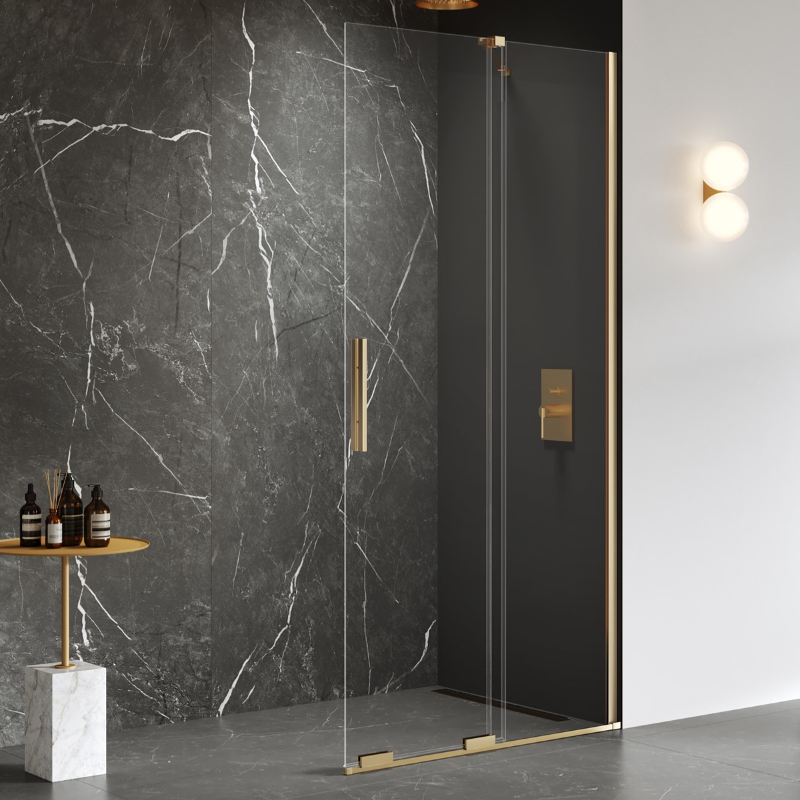 New Trendy Smart Kabina prysznicowa gold brushed 1D walk-in U 80x200 cm - wspornik skośny (EXK-7625-WU)
