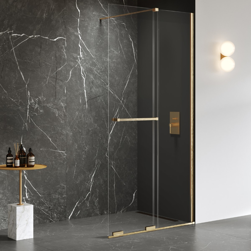 New Trendy Smart Kabina prysznicowa gold brushed 1D walk-in U 160x200cm z uchwytem (EXK-7642)
