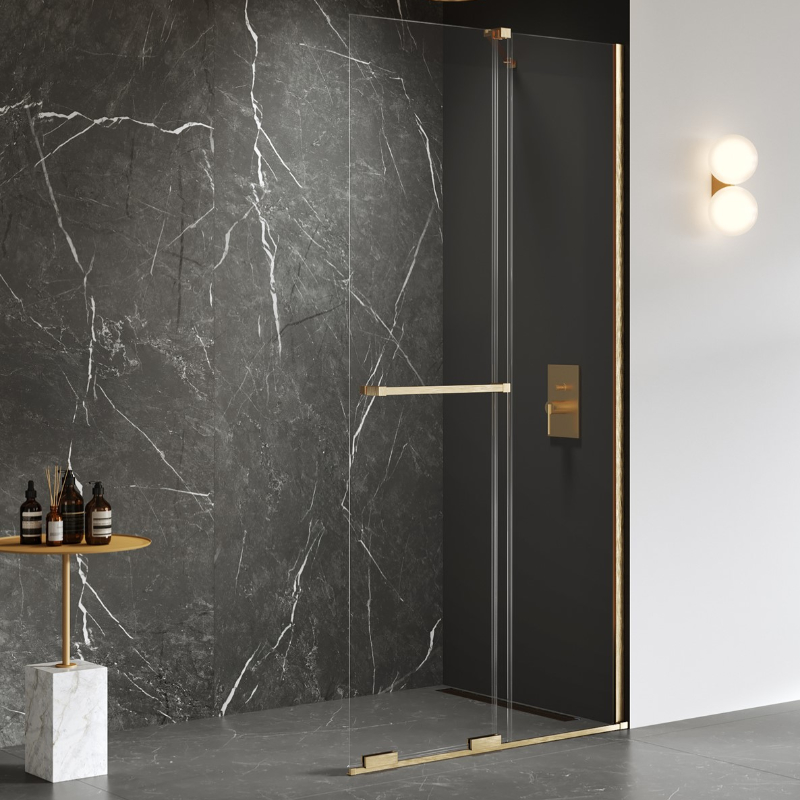 New Trendy Smart Kabina prysznicowa gold brushed 1D walk-in U 120x200 cm z uchwytem - wspornik skośny (EXK-7638-WU)