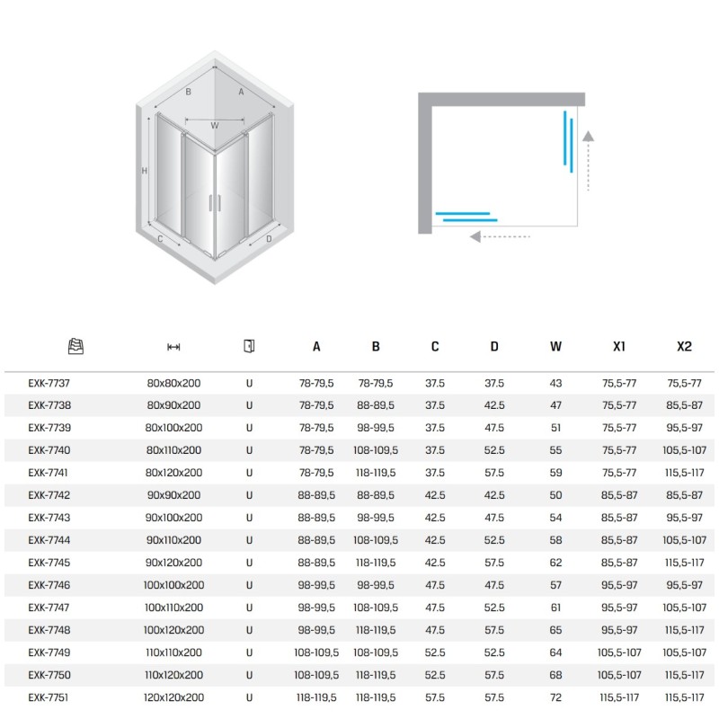 New Trendy Smart Kabina prysznicowa copper brushed 2D prostokątna U 80x110x200 cm (EXK-7740)