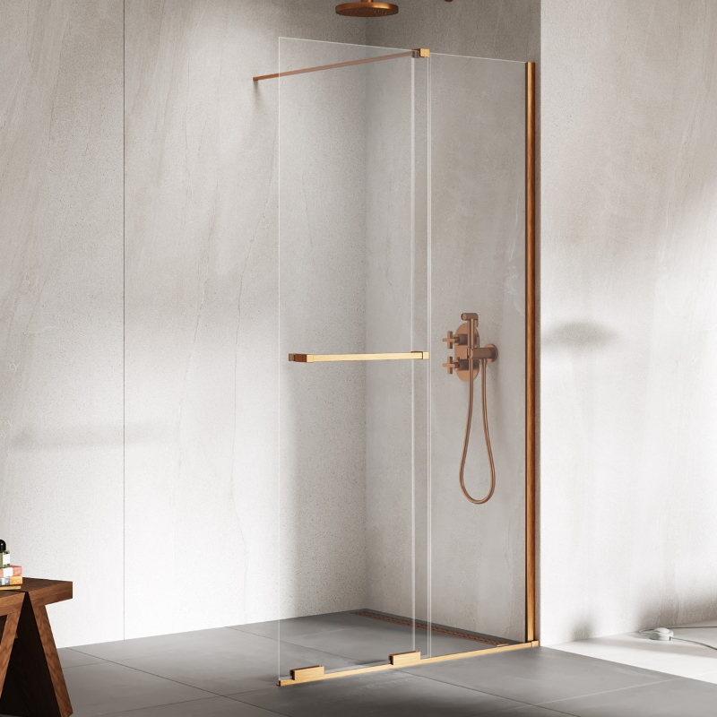 New Trendy Smart Kabina prysznicowa copper brushed 1D walk-in U 120x200 cm - uchwyt reling (EXK-7780)