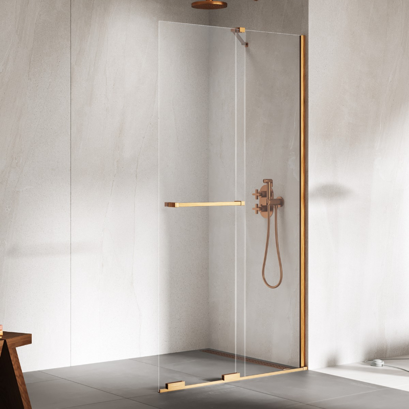 New Trendy Smart Kabina prysznicowa copper brushed 1D walk-in U 150x200 cm - wspornik skosny - uchwyt reling (EXK-7783-WU)