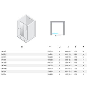 New Trendy Smart Drzwi wnękowe gunmetal brushed 1D U 130x200 cm - uchwyt reling (EXK-7827)