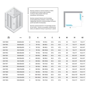 New Trendy Smart Kabina prysznicowa gunmetal brushed 2D prostokątna U 80x80x200 cm (EXK-7909)