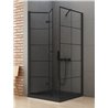 New Trendy New Soleo Kabina black 1D prostokątna Prawa 80x90x195 cm - wzór kratka - składane (D-0288A/D-0121B)