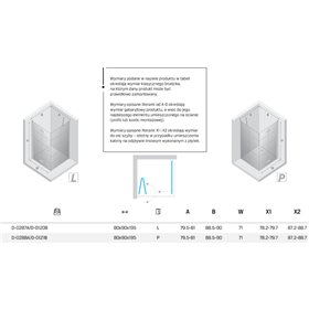 New Trendy New Soleo Kabina black 1D prostokątna Prawa 80x90x195 cm - wzór kratka - składane (D-0288A/D-0121B)