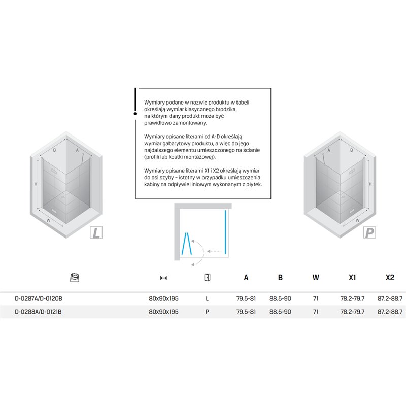 New Trendy New Soleo Kabina black 1D prostokątna Prawa 80x90x195 cm - wzór kratka - składane (D-0288A/D-0121B)