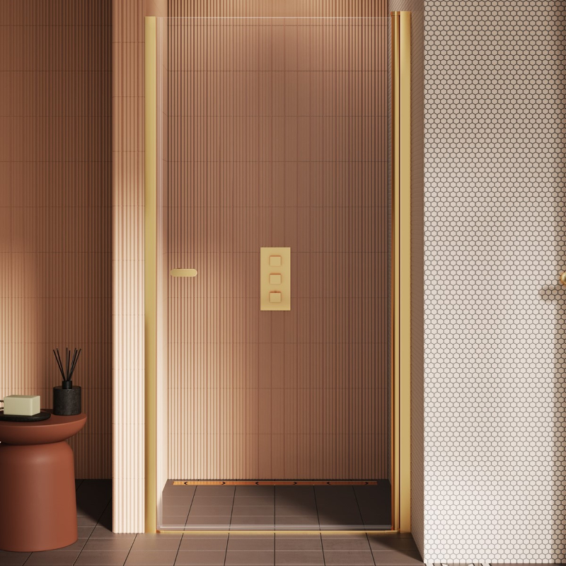 New Trendy New Soleo Drzwi wnękowe gold brushed 1D U 70x195 cm szkło czyste 6mm Active Shield 2.0 (D-0739A)