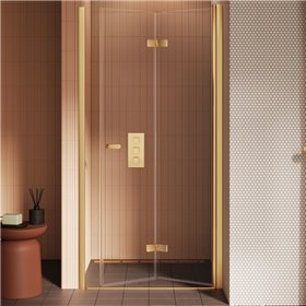 New Trendy New Soleo Drzwi wnękowe gold brushed 1D Prawa 120x195 cm szkło czyste 6mm Active Shield 2.0 (D-0758A)