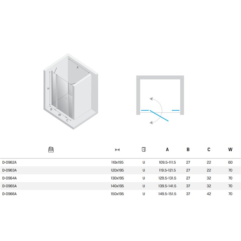 New Trendy New Soleo Drzwi wnękowe gold brushed 1D U 110x195 cm szkło czyste 6mm Active Shield 2.0  (D-0962A)