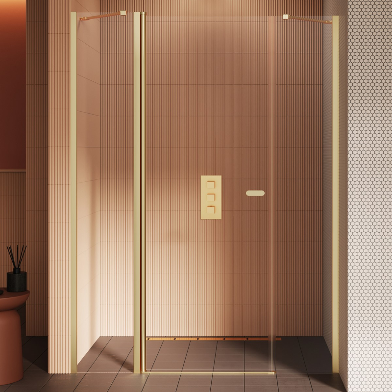 New Trendy New Soleo Drzwi wnękowe gold brushed 1D U 150x195 cm szkło czyste 6mm Active Shield 2.0  (D-0966A)