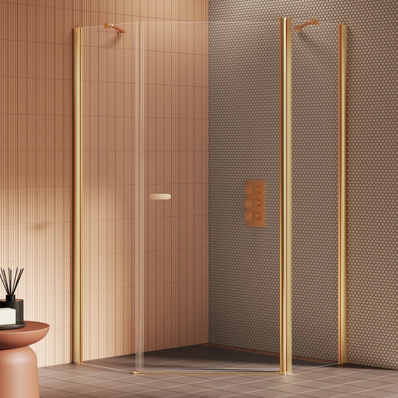 New Trendy New Soleo Kabina prysznicowa gold brushed 1D pięciokątna U 90x90x195 cm (K-3582)