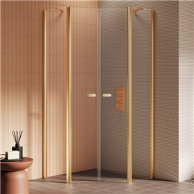 New Trendy New Soleo Kabina prysznicowa gold brushed 2D pięciokątna 80x80x195 cm (K-3585)