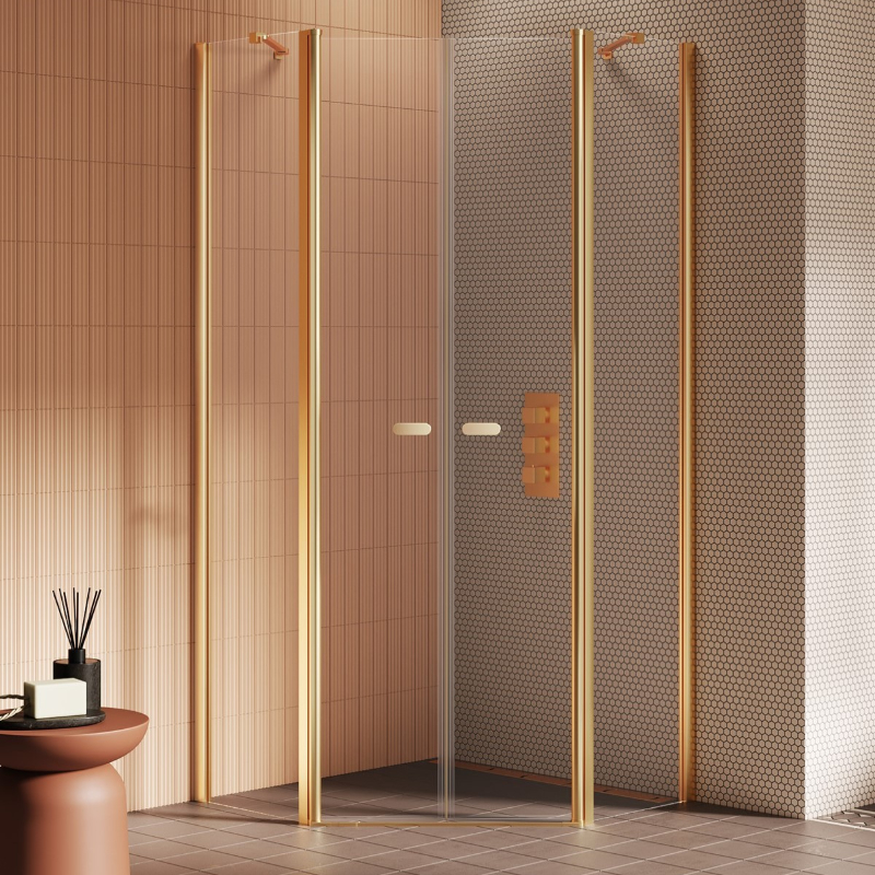 New Trendy New Soleo Kabina prysznicowa gold brushed 2D pięciokątna asymetryczna 100x80x195 cm (K-3587)