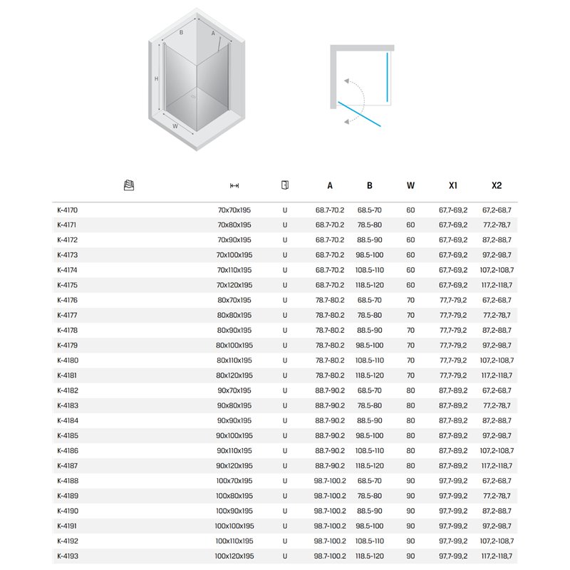New Trendy New Soleo Kabina prysznicowa gold brushed 1D prostokątna U 70x90x195 cm (K-4172)