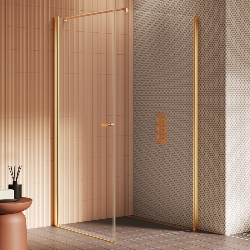 New Trendy New Soleo Kabina prysznicowa gold brushed 1D prostokątna U 70x110x195 cm - wsp. równoległy (K-4174-WP)