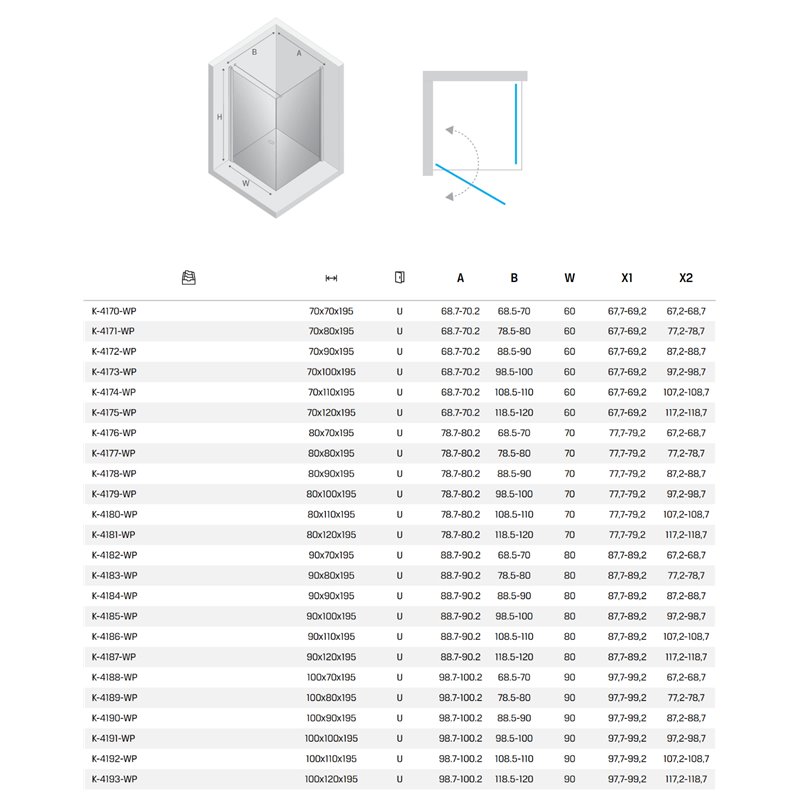 New Trendy New Soleo Kabina prysznicowa gold brushed 1D prostokątna U 70x110x195 cm - wsp. równoległy (K-4174-WP)