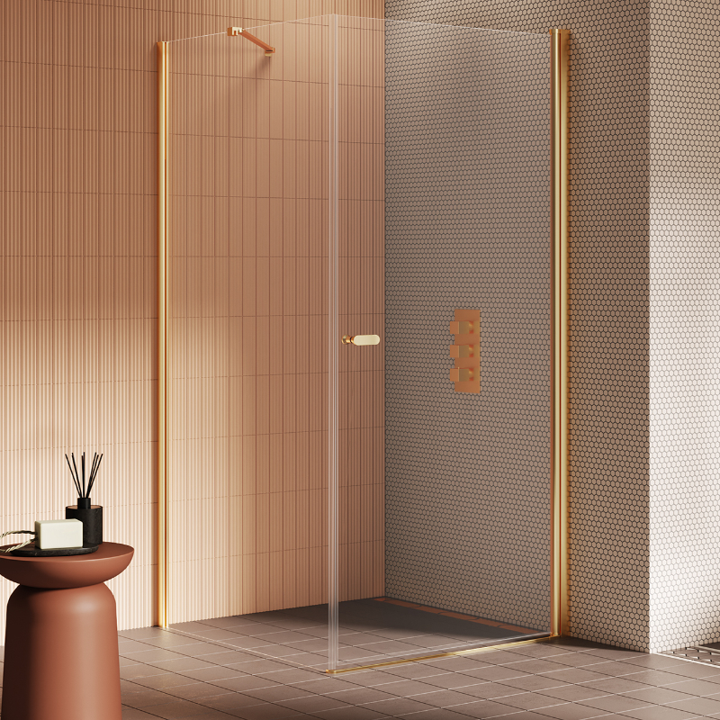 New Trendy New Soleo Kabina prysznicowa gold brushed 1D prostokątna U 90x120x195 cm (K-4187)