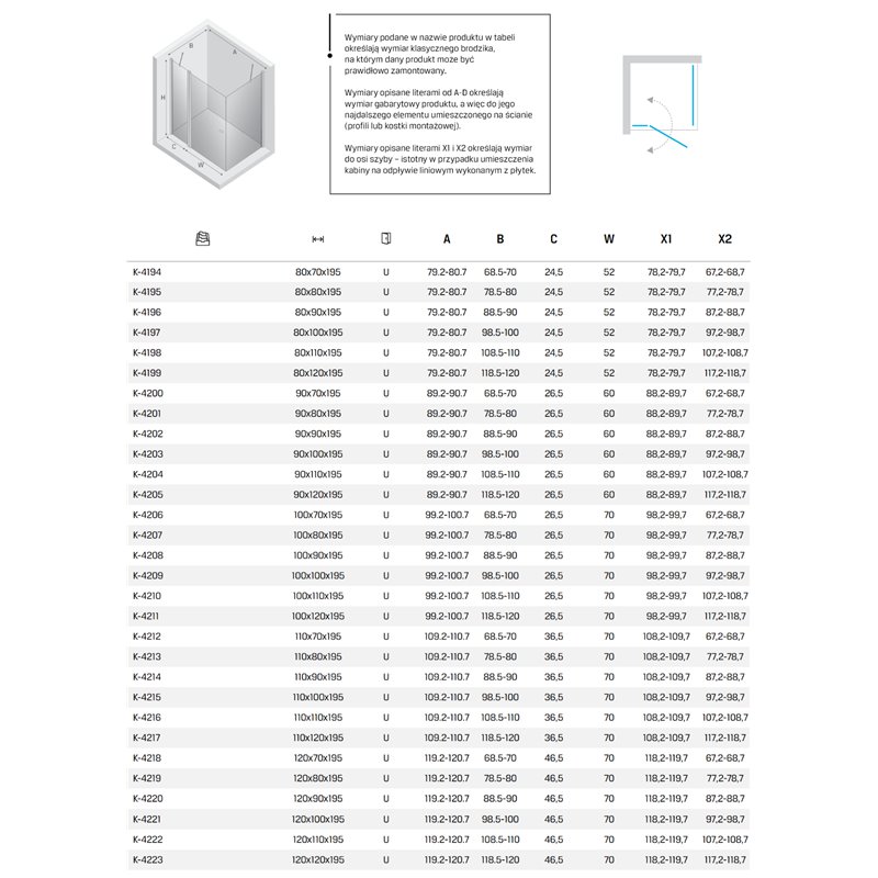 New Trendy New Soleo Kabina prysznicowa gold brushed 1D prostokątna U 90x100x195 cm (K-4203)