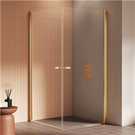 New Trendy New Soleo Kabina prysznicowa gold brushed 2D prostokątna U 80x90x195 cm - wahadłowe (K-4229)