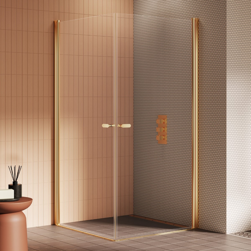 New Trendy New Soleo Kabina prysznicowa gold brushed 2D prostokątna U 80x100x195 cm - wahadłowe (K-4230)
