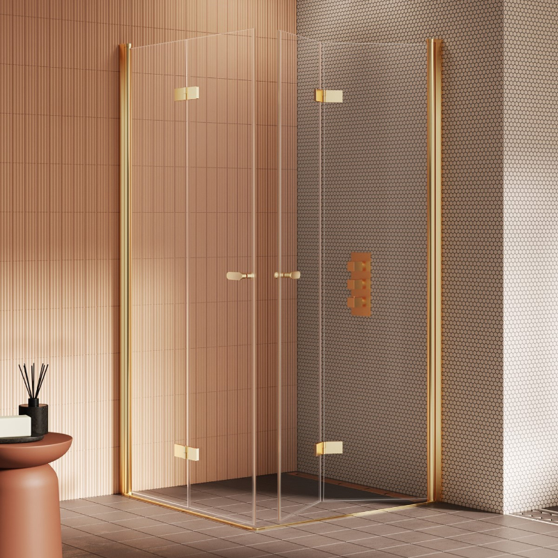 New Trendy New Soleo Kabina prysznicowa gold brushed 2D prostokątna 80x90x195 cm - składane (K-4303)