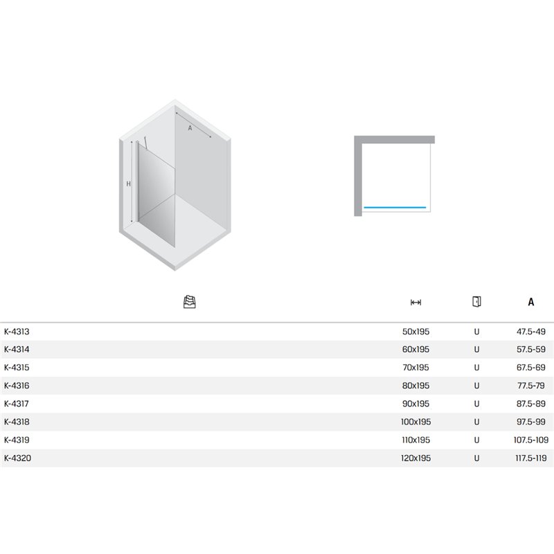 New Trendy New Soleo Kabina prysznicowa gold brushed walk-in U 100x195 cm (K-4318)