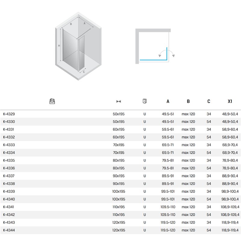 New Trendy New Soleo Kabina prysznicowa gold brushed walk-in U 50x195 cm (K-4329)